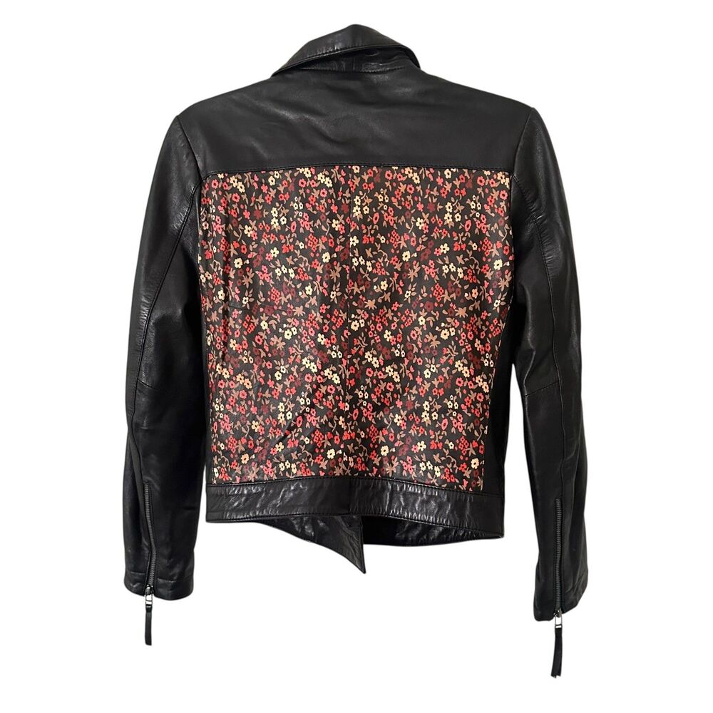 JOE'S COLLECTION Floral Printed Leather Jacket Black Small‎ - Picture 2 of 4